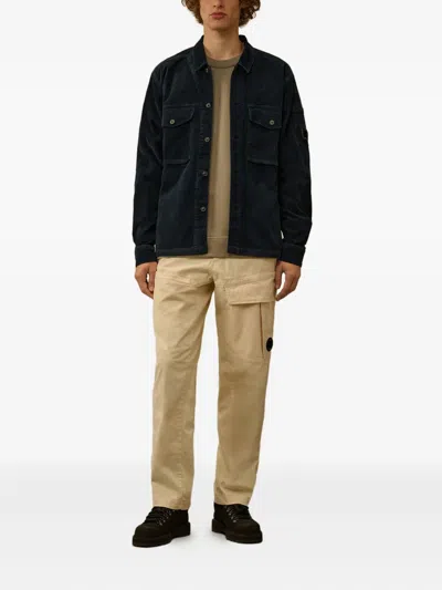 C.p. Company Classic Black Shirt-style Jacket With Structured Collar And Flap Pockets In Blue