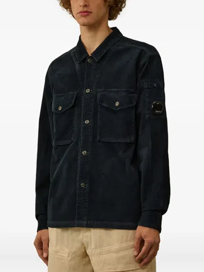 C.p. Company Classic Black Shirt-style Jacket With Structured Collar And Flap Pockets In Blue