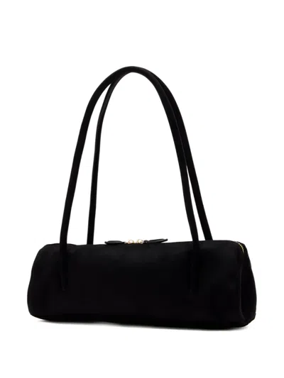 Jw Pei 'nova' Black Shoulder Bag With Two Top Handles And Logo Lettering On The Front In Suede Woman In Black