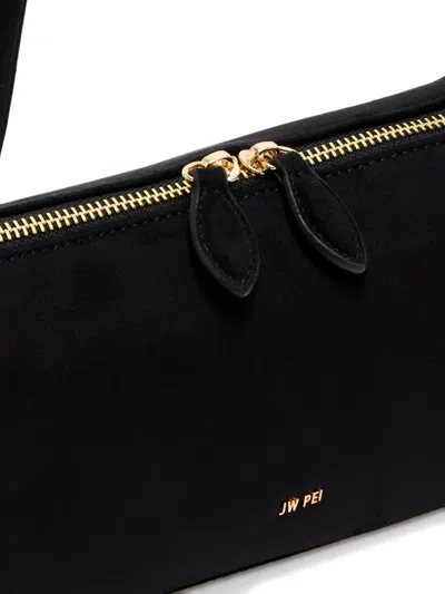 Jw Pei 'nova' Black Shoulder Bag With Two Top Handles And Logo Lettering On The Front In Suede Woman In Black