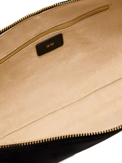 Jw Pei 'nova' Black Shoulder Bag With Two Top Handles And Logo Lettering On The Front In Suede Woman In Black