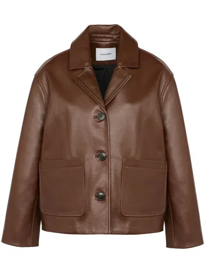 Yves Salomon Leather Jacket In Brown