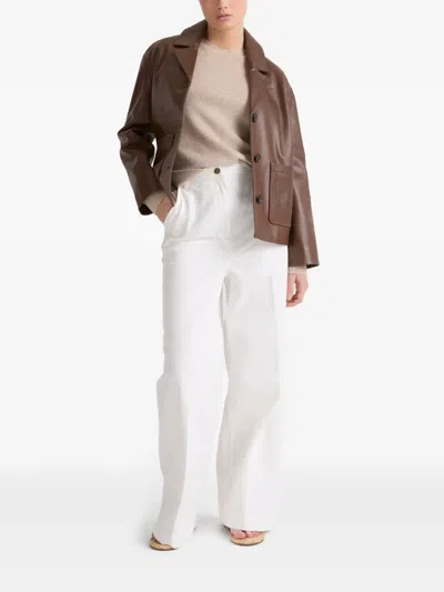 Yves Salomon Leather Jacket In Brown