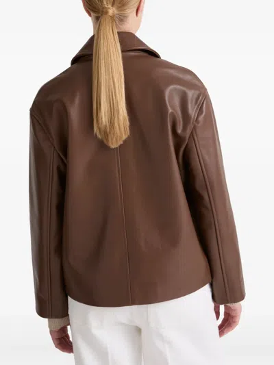 Yves Salomon Leather Jacket In Brown