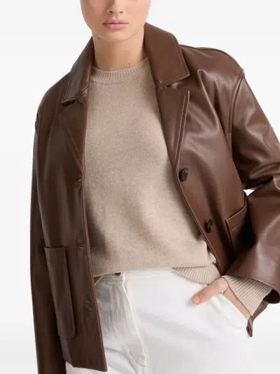 Yves Salomon Leather Jacket In Brown