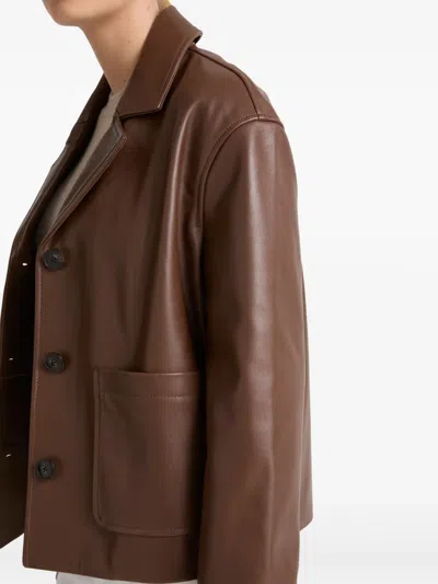 Yves Salomon Leather Jacket In Brown