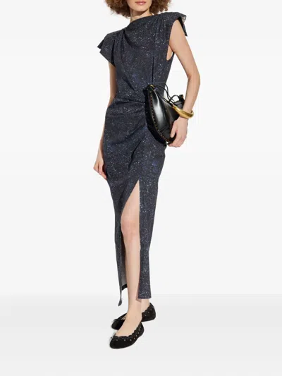 Isabel Marant Mid-length Dress With Midnight Blue Print In Black