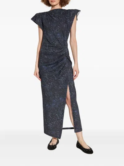 Isabel Marant Mid-length Dress With Midnight Blue Print In Black