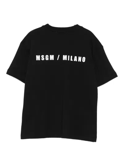 Msgm Kids Cotton T-shirt With Logo In Black