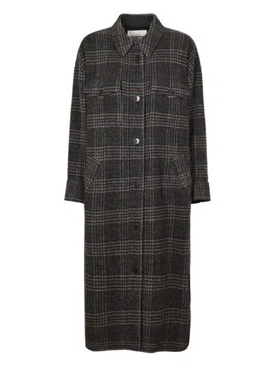 Isabel Marant Étoile Plaid Pattern Grey Coat With Relaxed Fit And Functional Pockets In Black