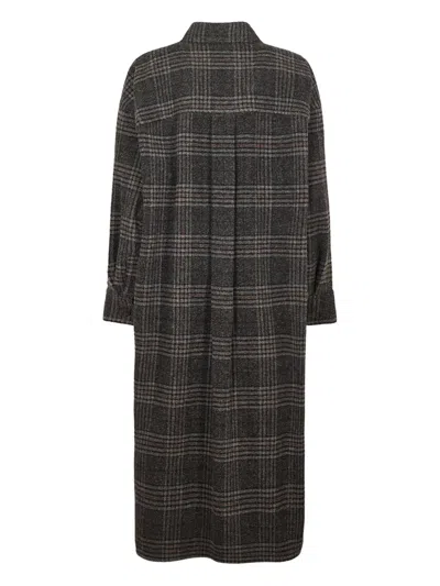 Isabel Marant Étoile Plaid Pattern Grey Coat With Relaxed Fit And Functional Pockets In Black