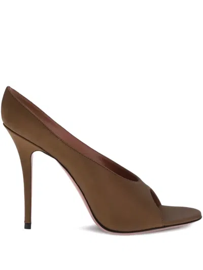 Amina Muaddi Brown Calf Leather Bos Taurus High Heel Pumps In Brown