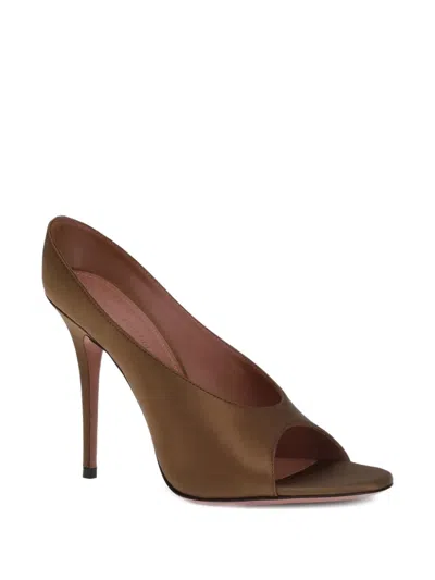 Amina Muaddi Brown Calf Leather Bos Taurus High Heel Pumps In Brown
