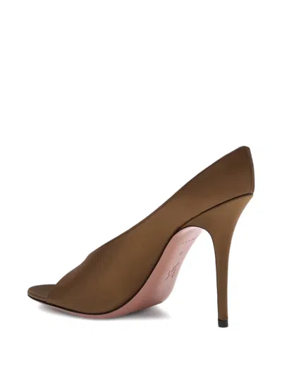 Amina Muaddi Brown Calf Leather Bos Taurus High Heel Pumps In Brown