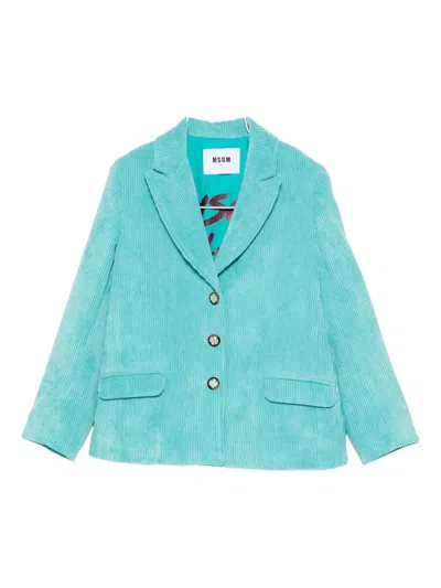 Msgm Corduroy Button-detail Blazer In Blue