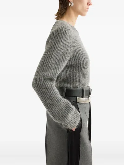 Jil Sander Ribbed Knit Sweater In Gray