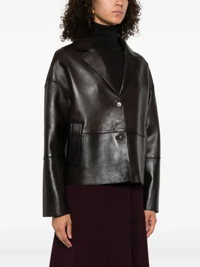 P.a.r.o.s.h Macio Button-fastening Leather Jacket In Black