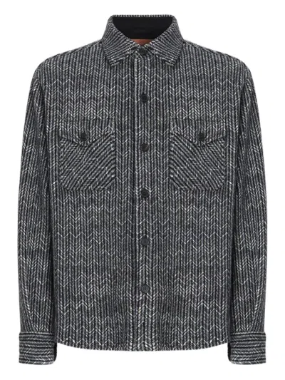 Missoni Overshirt In Wool-cotton Blend With Zigzag Pattern In Gray