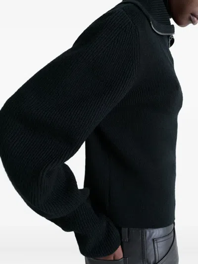 Lemaire High Collar Wool Sweater With Half-zip Closure In Black