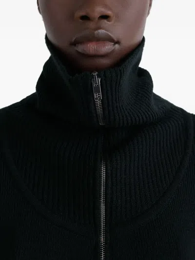 Lemaire High Collar Wool Sweater With Half-zip Closure In Black