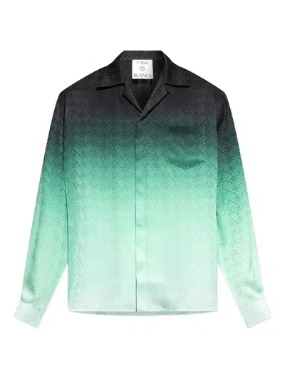 Casablanca 'ping Pong' Jacquard Silk Shirt In Green