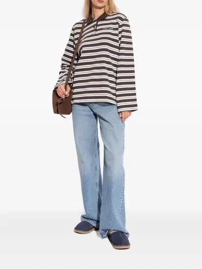 Ugg Slip-on Slippers With Rubber Sole And Zigzag Stitching In Blue