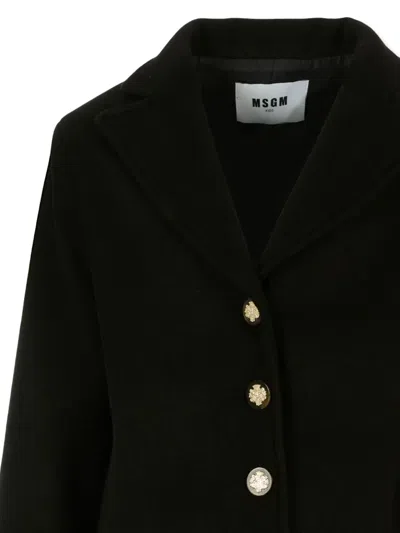 Msgm Button-detailed Flared-cuff Coat In Black