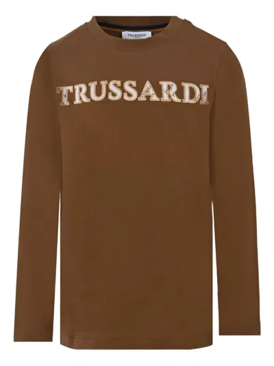 Trussardi Junior Logo-embroidered Sweatshirt In Brown