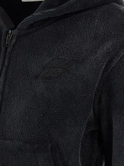 Alexander Wang Cropped Cotton Terry Sweatshirt With Zip-up Front In Black