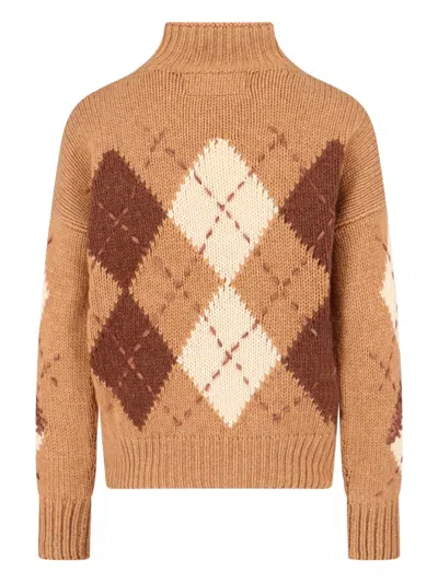 Ermanno Scervino Mock-neck Diamond-pattern Sweater In Brown
