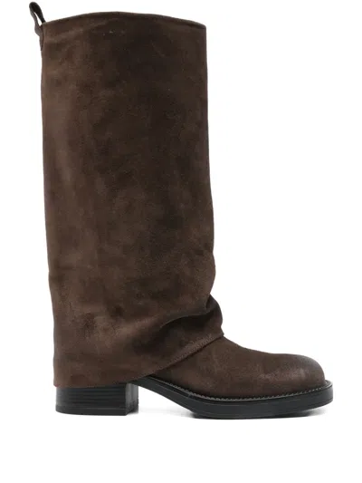 Gisel Moire Manchester Low Heels Boots In Brown