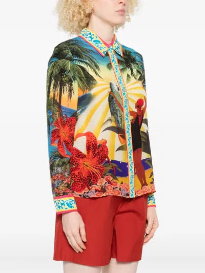 Alice And Olivia Island Dreams Willa Placket Top In Green