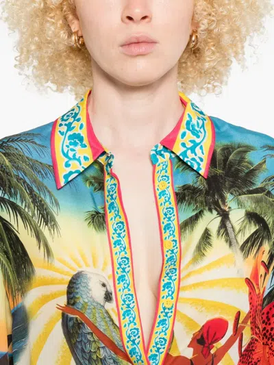 Alice And Olivia Island Dreams Willa Placket Top In Green