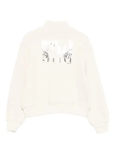 Msgm Mock-neck Logo Sweatshirt In White