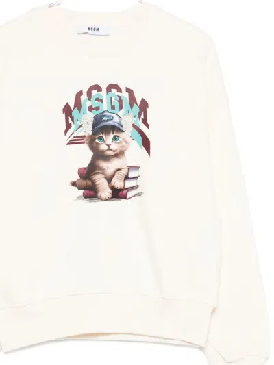 Msgm Cat-print Sweatshirt In White