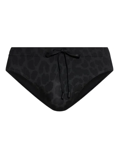 Balmain Leopard-print Drawstring Swim Trunks In Black