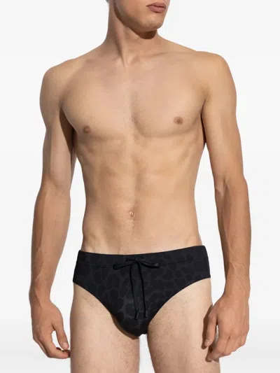 Balmain Leopard-print Drawstring Swim Trunks In Black