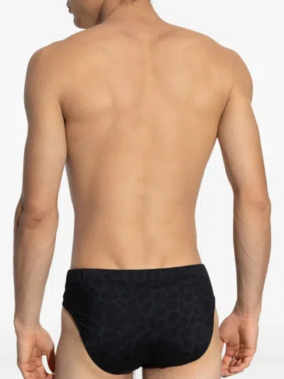 Balmain Leopard-print Drawstring Swim Trunks In Black