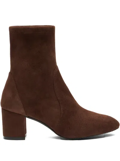 Stuart Weitzman Suede Ankle Length Block Heel Boots In Brown