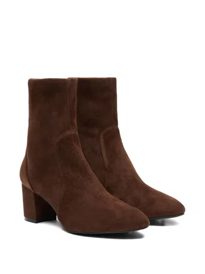 Stuart Weitzman Suede Ankle Length Block Heel Boots In Brown