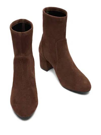 Stuart Weitzman Suede Ankle Length Block Heel Boots In Brown