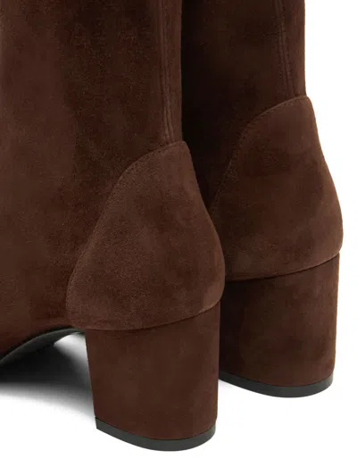 Stuart Weitzman Suede Ankle Length Block Heel Boots In Brown