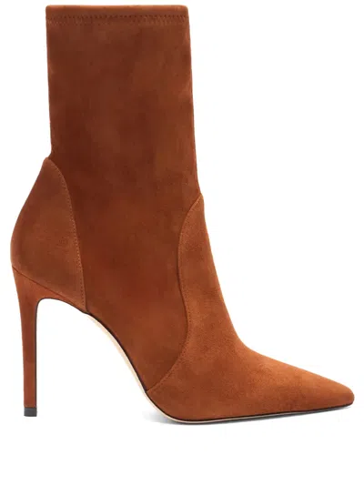 Stuart Weitzman 100mm Pointed-toe Sock Boots In Brown