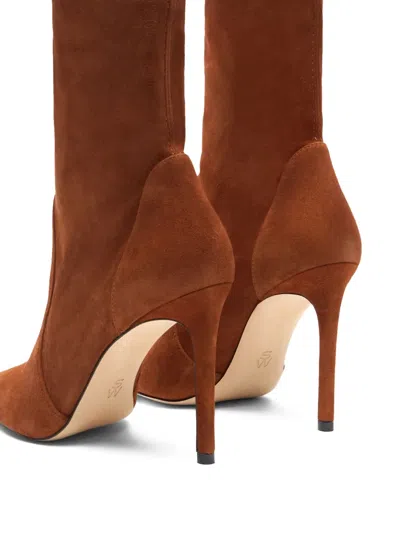 Stuart Weitzman 100mm Pointed-toe Sock Boots In Brown