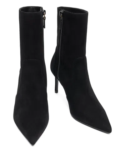 Stuart Weitzman Black Ankle Boots With Stiletto Heel And Zip Closure On The Side In Suede Woman In Black