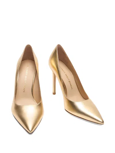 Stuart Weitzman 100mm Stuart Power Metallic-leather Pointed-toe Pumps In Silver