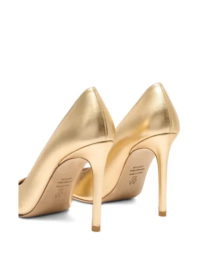Stuart Weitzman 100mm Stuart Power Metallic-leather Pointed-toe Pumps In Silver