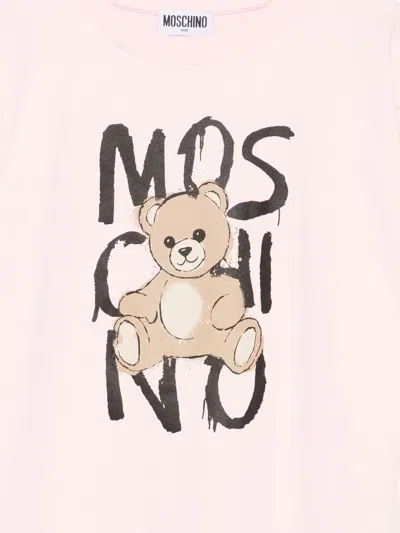 Moschino Kids Cotton T-shirt With Teddy Bear Print In Neutral