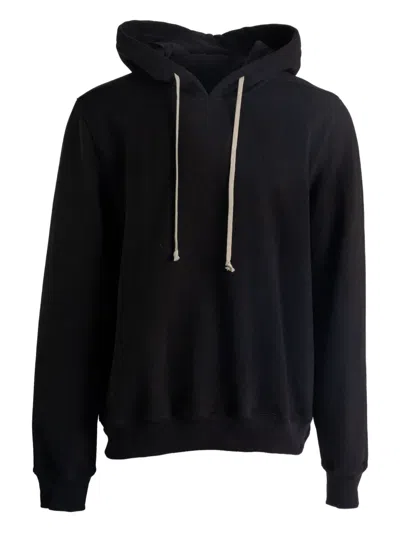 Rick Owens Hooded Sweatshirt Print Oversized Ribbed Cuffs In Black
