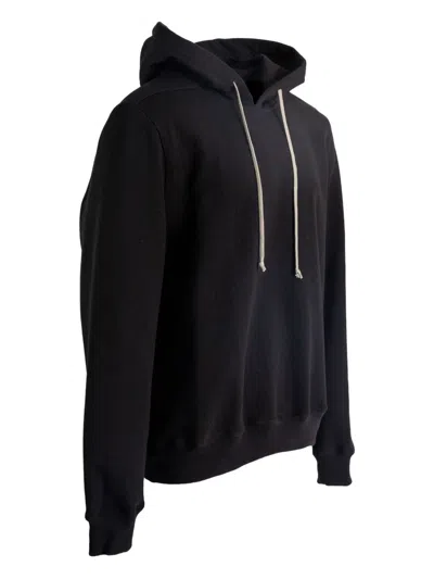 Rick Owens Hooded Sweatshirt Print Oversized Ribbed Cuffs In Black